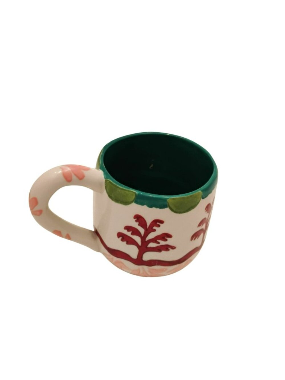 Anthropologie Agata Hand-Painted Teal Pink Palm Tree Stoneware Coffee Mug - Picture 4 of 5